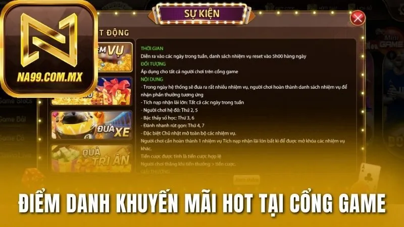 Na99 – Trải nghiệm game bài đổi thưởng đỉnh cao 2025 | Đăng ký nhận thưởng ngay 30 Điểm danh các khuyến mãi hot tại cổng game